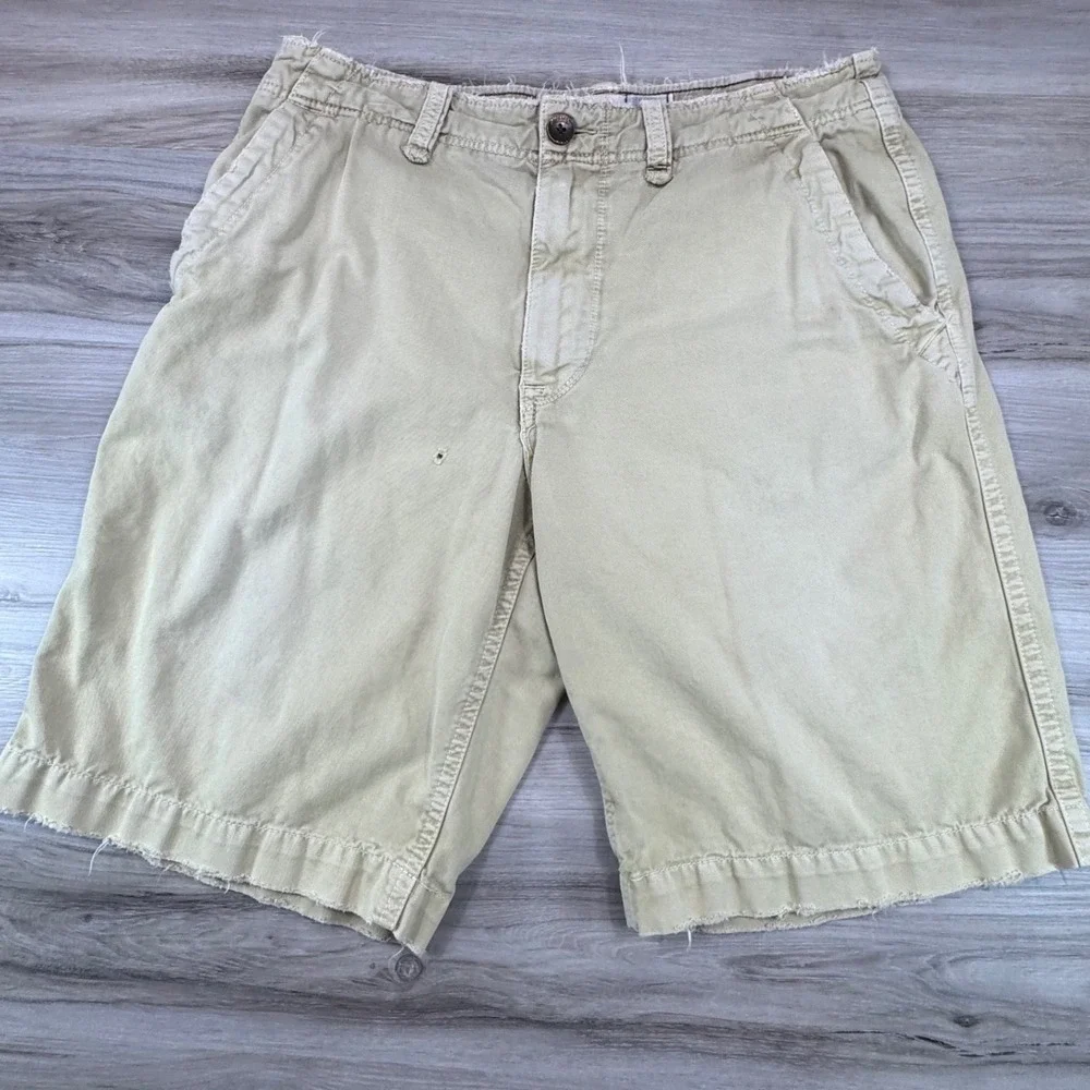 Vtg Y2K American Eagle Khaki Utility Shorts Mens 33 Distressed Raw Hem‎ Gropcore